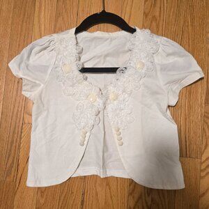 Women's short sleeve crochet floral cropped jacket
